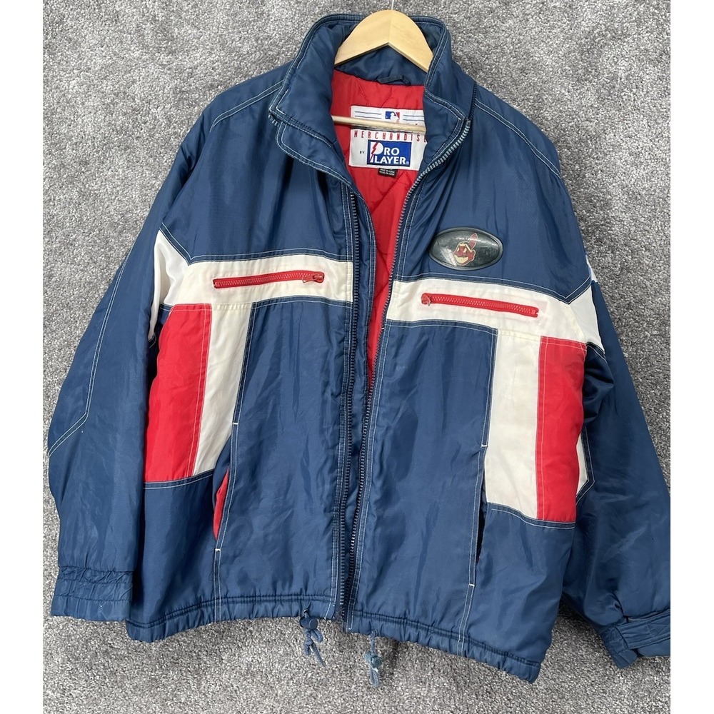 Vintage 90s Cleveland Indians Pro Player Puffer Jacket Medium Chief Wahoo MLB
